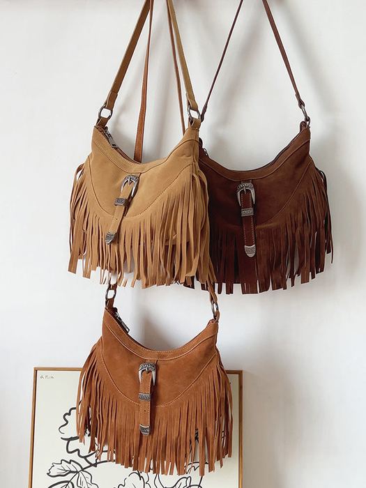 Suede-Look Fringe Shoulder Bag