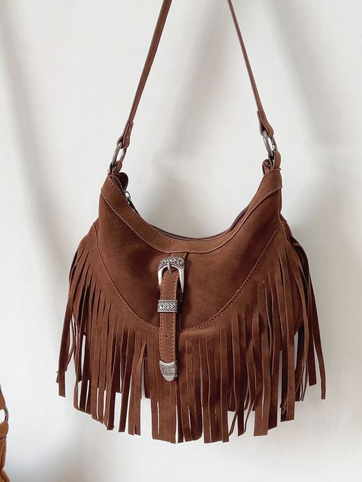 Suede-Look Fringe Shoulder Bag