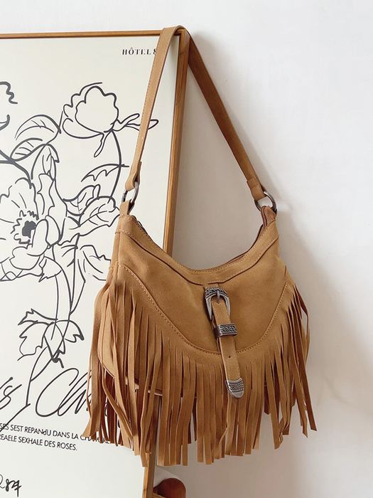 Suede-Look Fringe Shoulder Bag