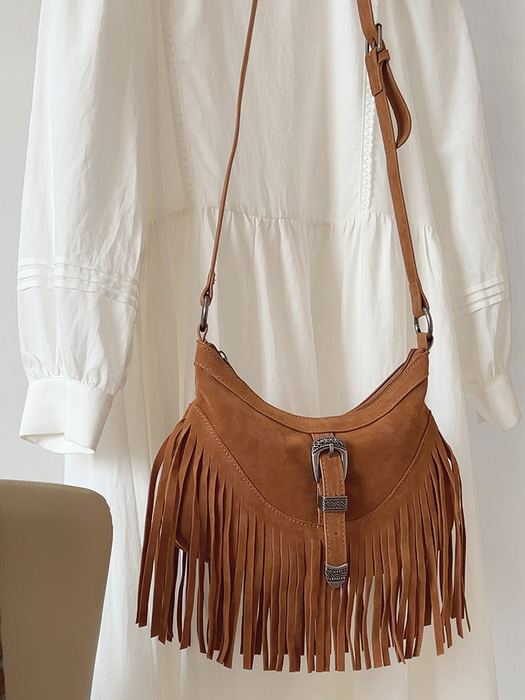 Suede-Look Fringe Shoulder Bag