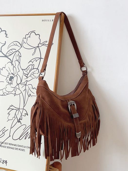 Suede-Look Fringe Shoulder Bag