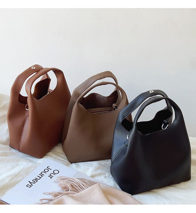 High Quality Synthetic Leather Bucket Bag with Oval Handles