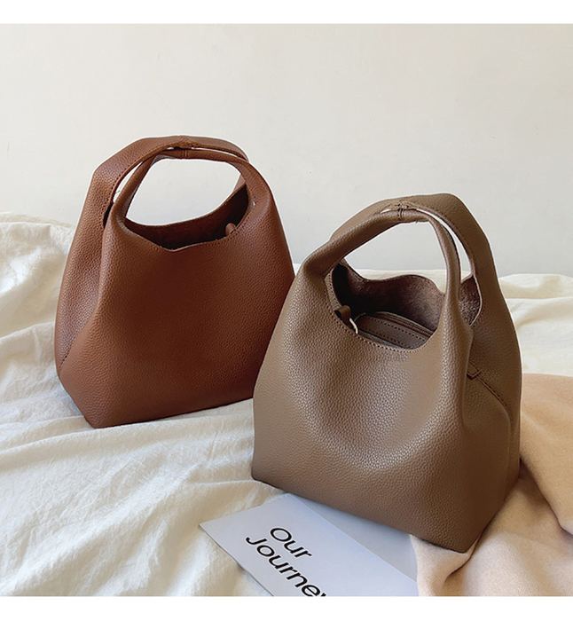 High Quality Synthetic Leather Bucket Bag with Oval Handles
