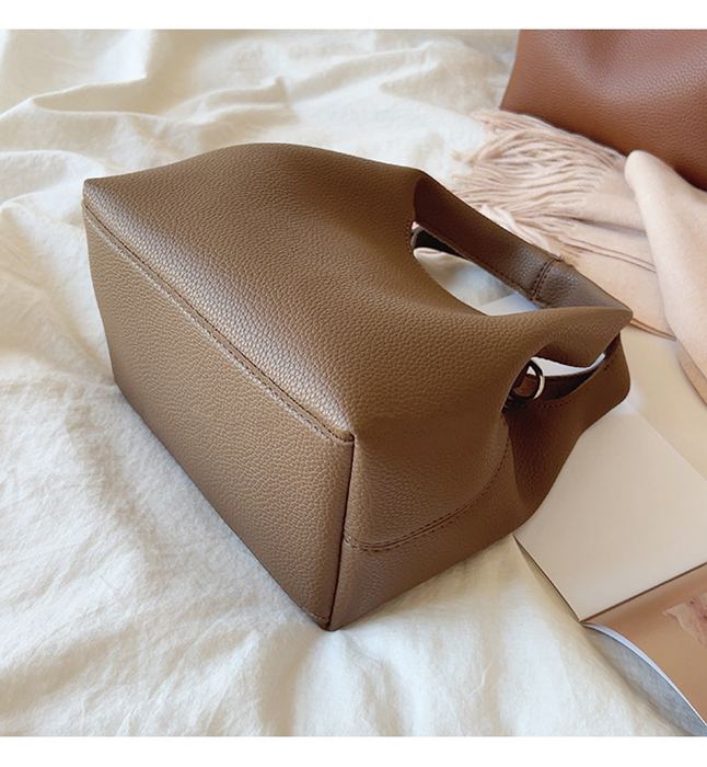 High Quality Synthetic Leather Bucket Bag with Oval Handles