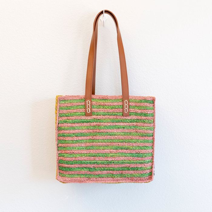 Multicolor Striped Raffia Shoulder Tote