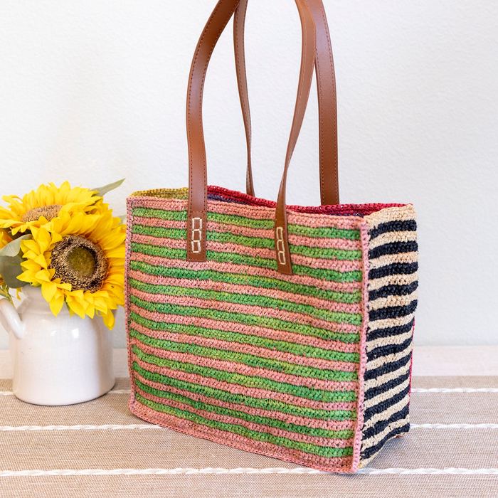 Multicolor Striped Raffia Shoulder Tote