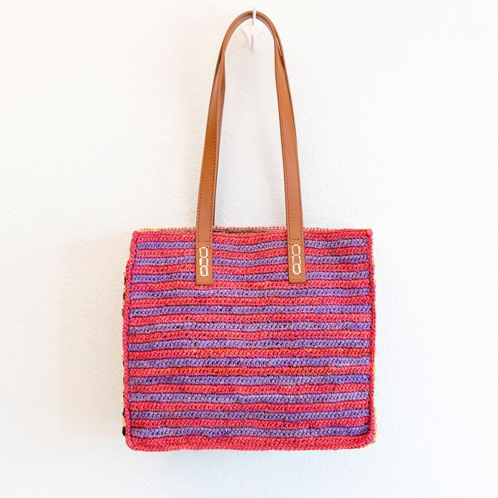 Multicolor Striped Raffia Shoulder Tote