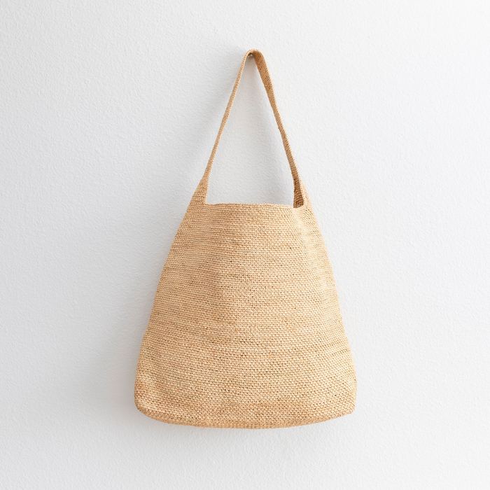 Natural Raffia Shoulder Tote with Tapered Body