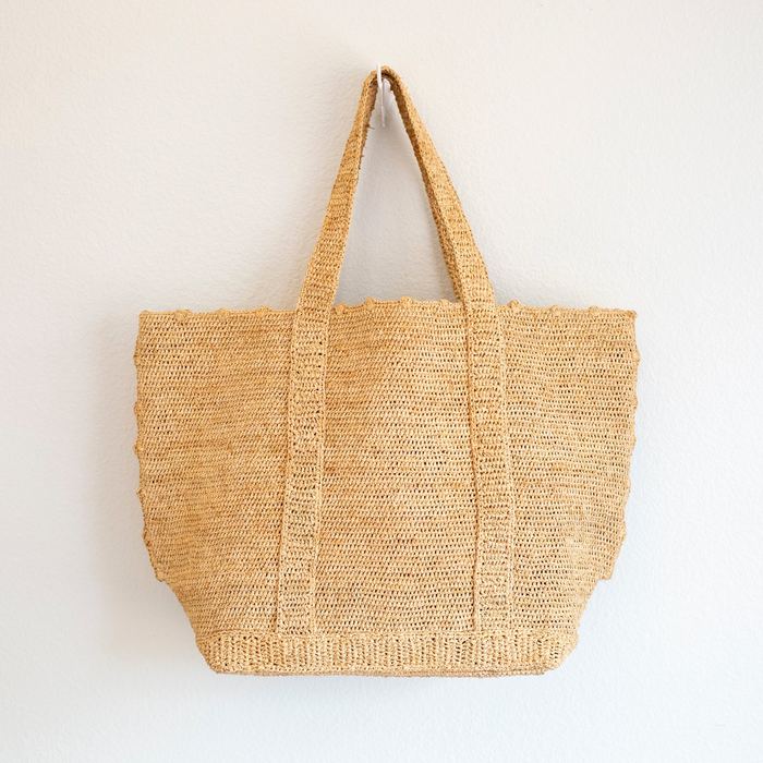 Large Natural Raffia Tote with Woven Handles