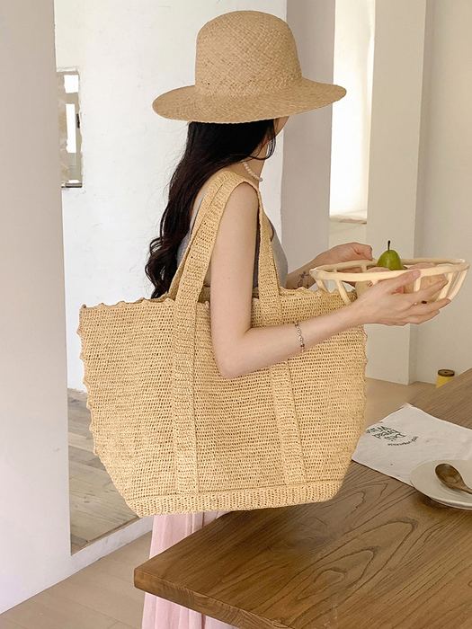 Large Natural Raffia Tote with Woven Handles