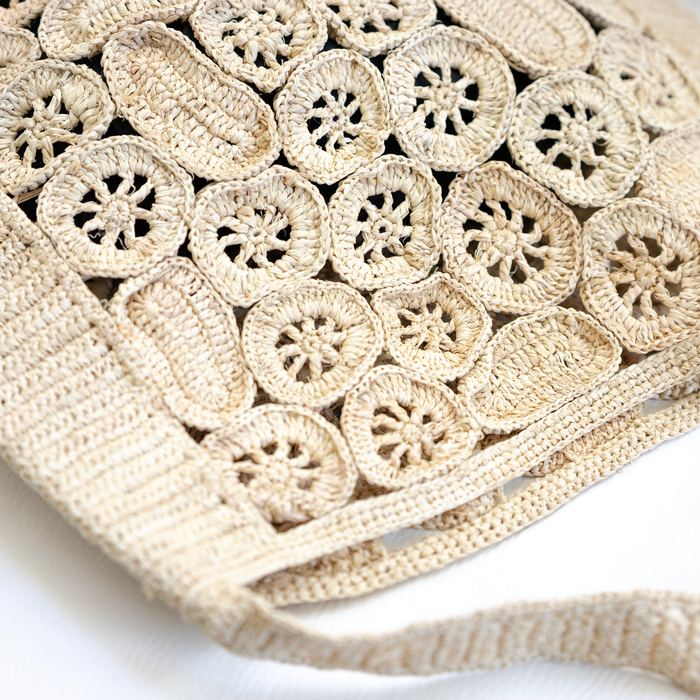 Circular-Motif Openwork Raffia Shoulder Bag