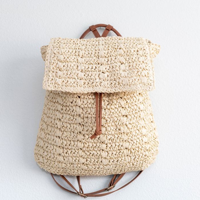 Woven Straw Flap Backpack with Adjustable Straps
