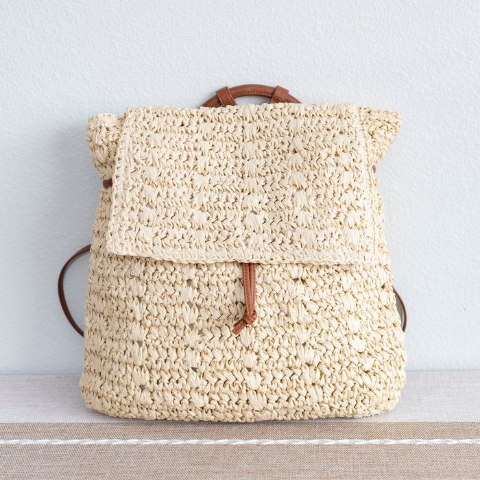 Woven Straw Flap Backpack with Adjustable Straps