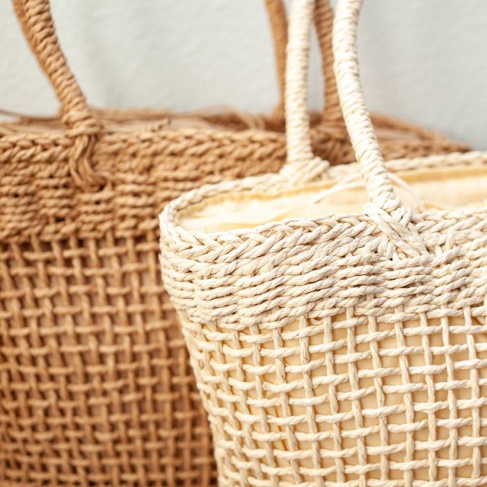 Openwork Straw Basket Tote with Rounded Handles