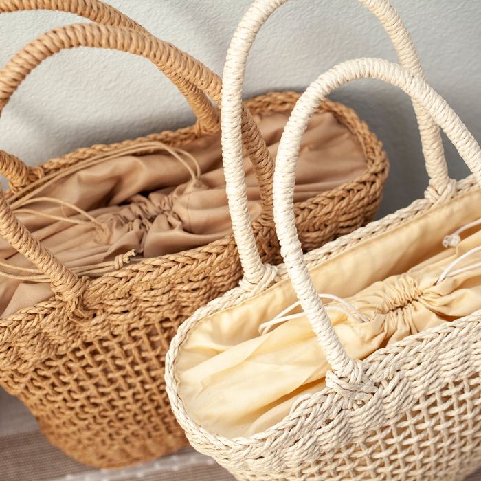 Openwork Straw Basket Tote with Rounded Handles