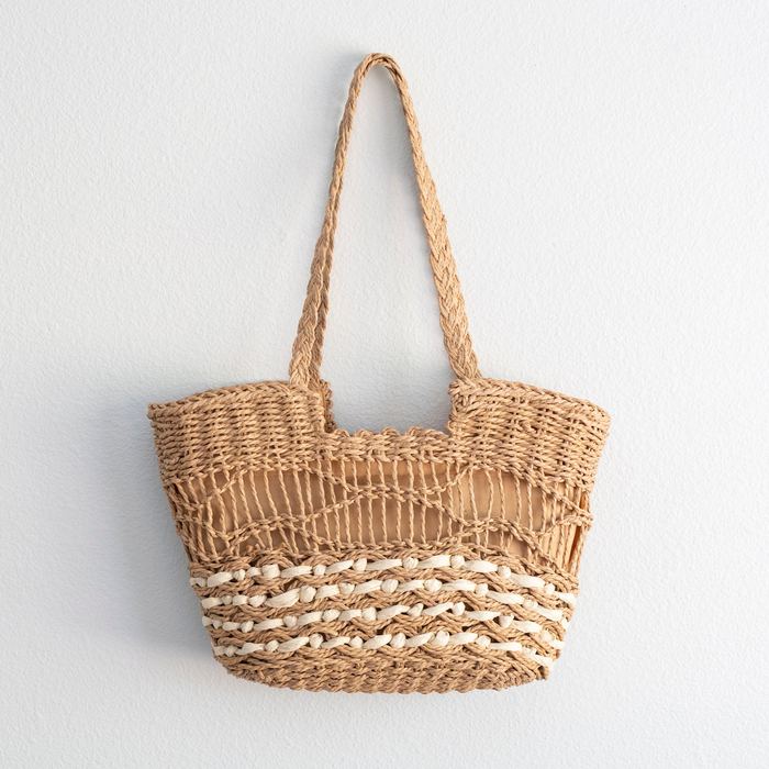 Two-Tone Woven Straw Shoulder Tote
