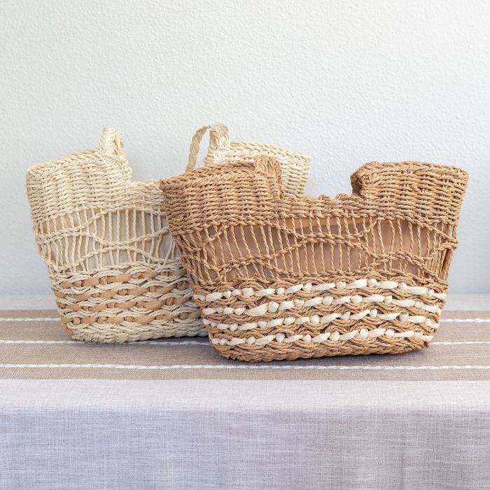 Two-Tone Woven Straw Shoulder Tote