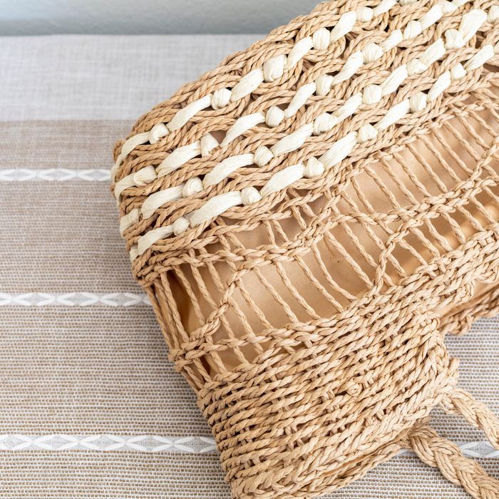 Two-Tone Woven Straw Shoulder Tote
