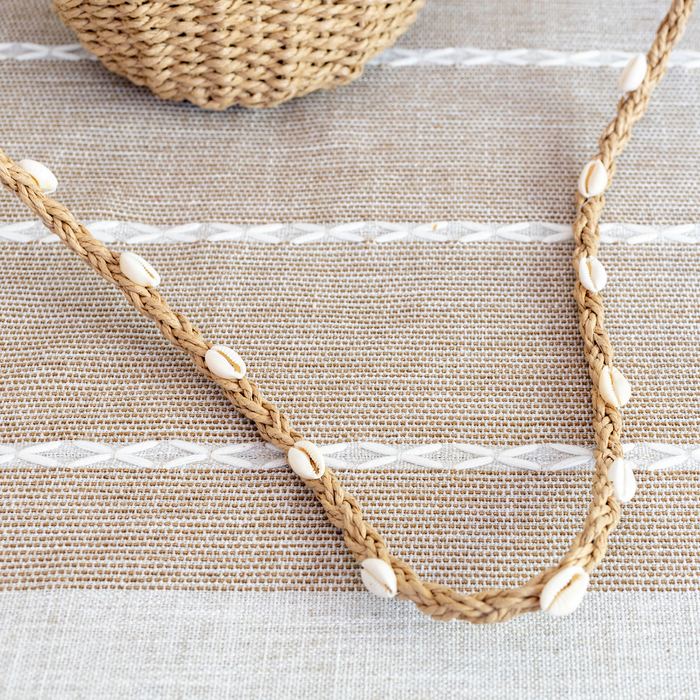 Small Straw Shoulder Bag with Shell-Detail Strap