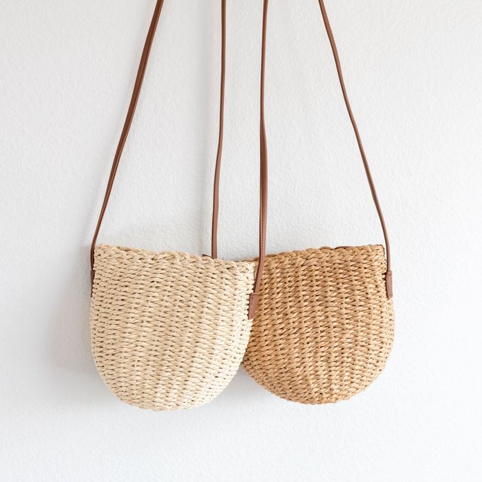 Rounded Woven Straw Crossbody with Slim Adjustable Strap