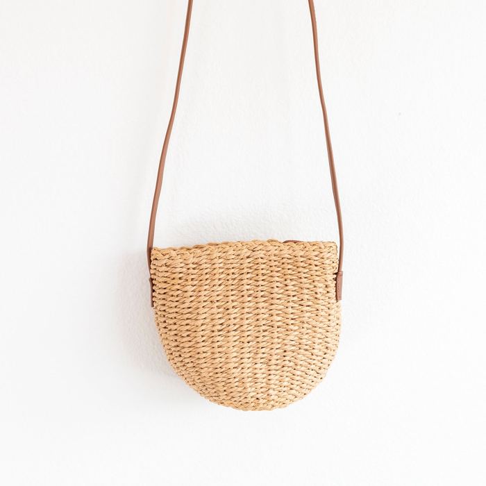 Rounded Woven Straw Crossbody with Slim Adjustable Strap