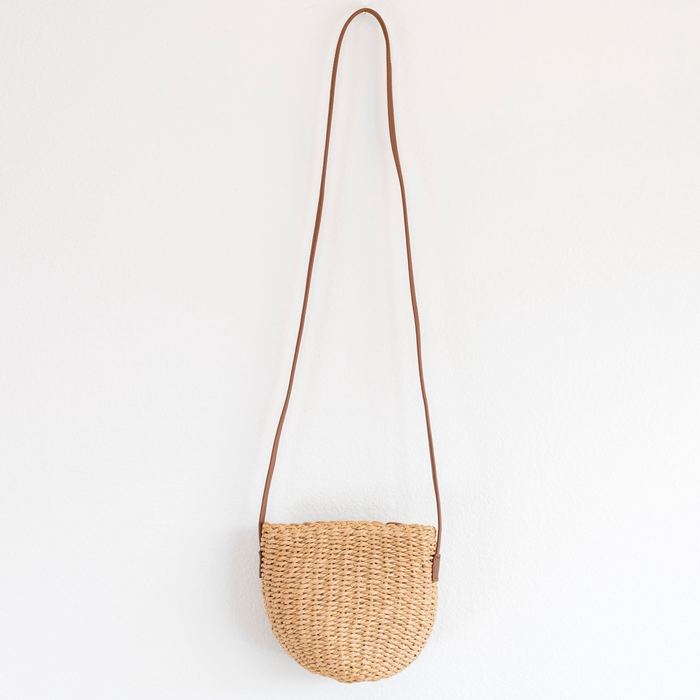 Rounded Woven Straw Crossbody with Slim Adjustable Strap