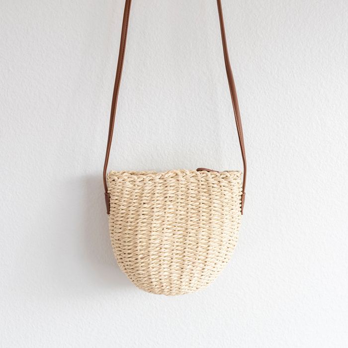 Rounded Woven Straw Crossbody with Slim Adjustable Strap