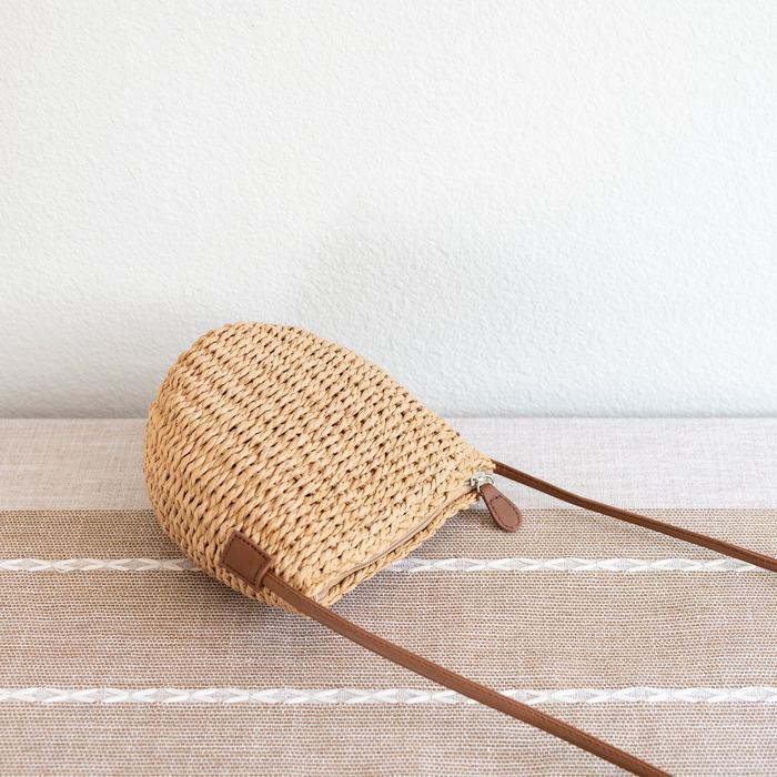 Rounded Woven Straw Crossbody with Slim Adjustable Strap