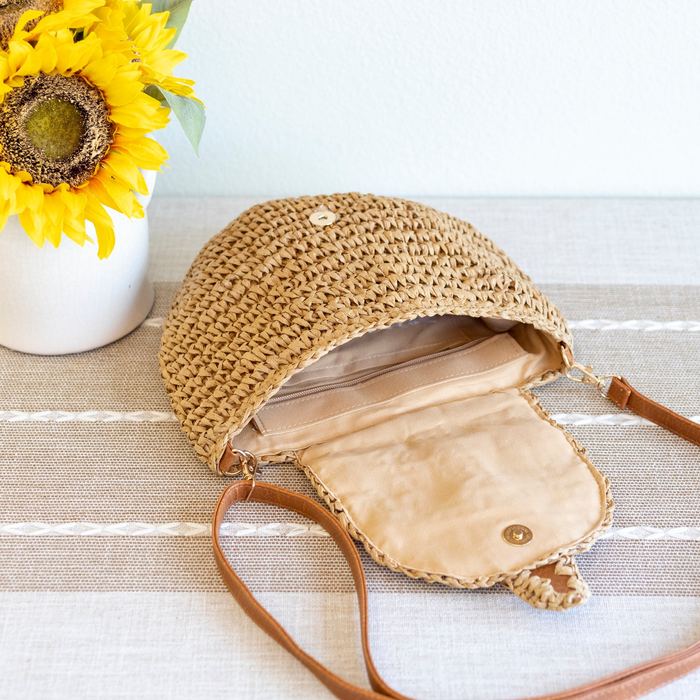 Woven Straw Crossbody Bag with Buckle Accent
