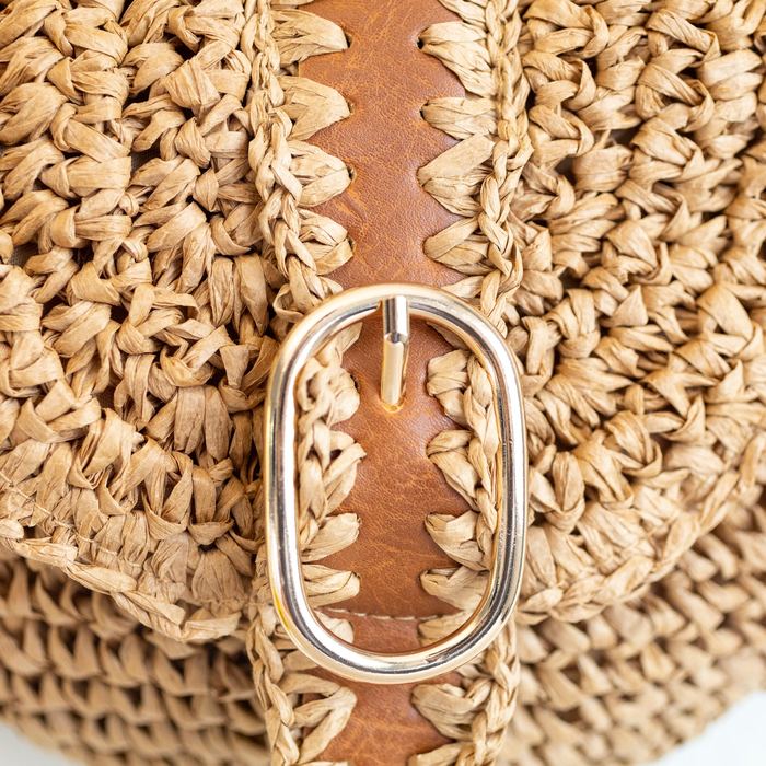 Woven Straw Crossbody Bag with Buckle Accent