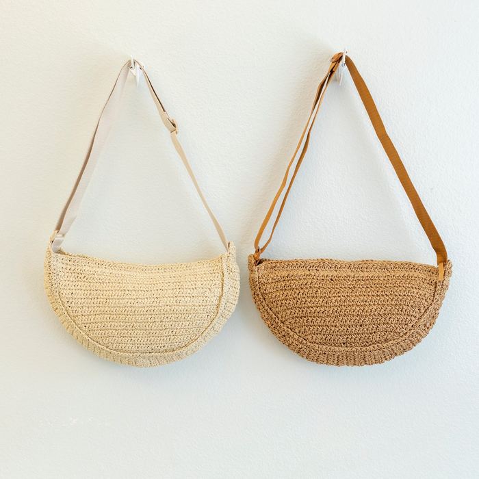 Crescent Woven Straw Crossbody Bag