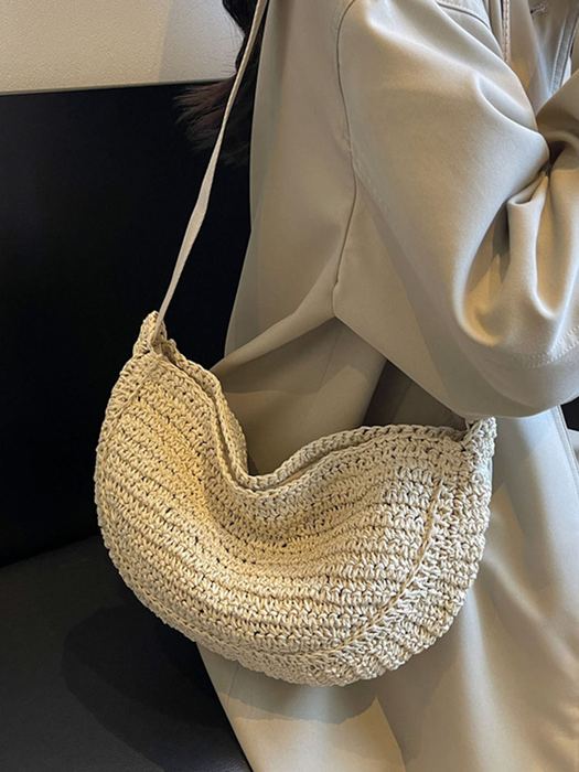 Crescent Woven Straw Crossbody Bag