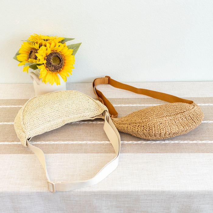 Crescent Woven Straw Crossbody Bag