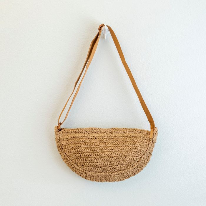 Crescent Woven Straw Crossbody Bag