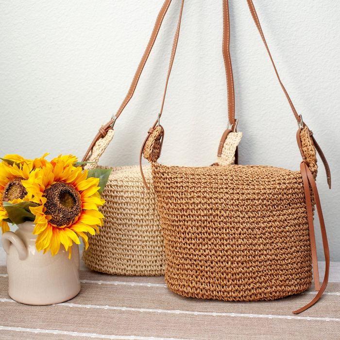 Woven Straw Crossbody Bag with Side Tassels