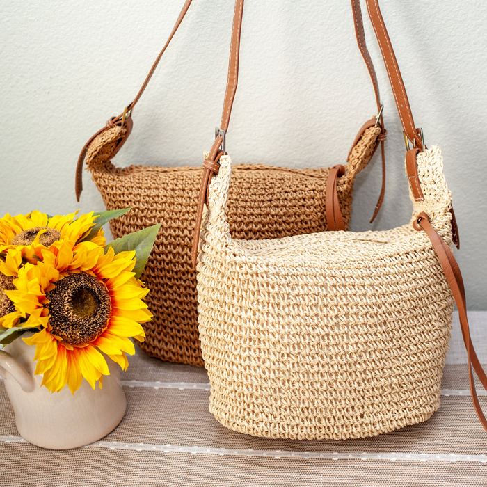 Woven Straw Crossbody Bag with Side Tassels
