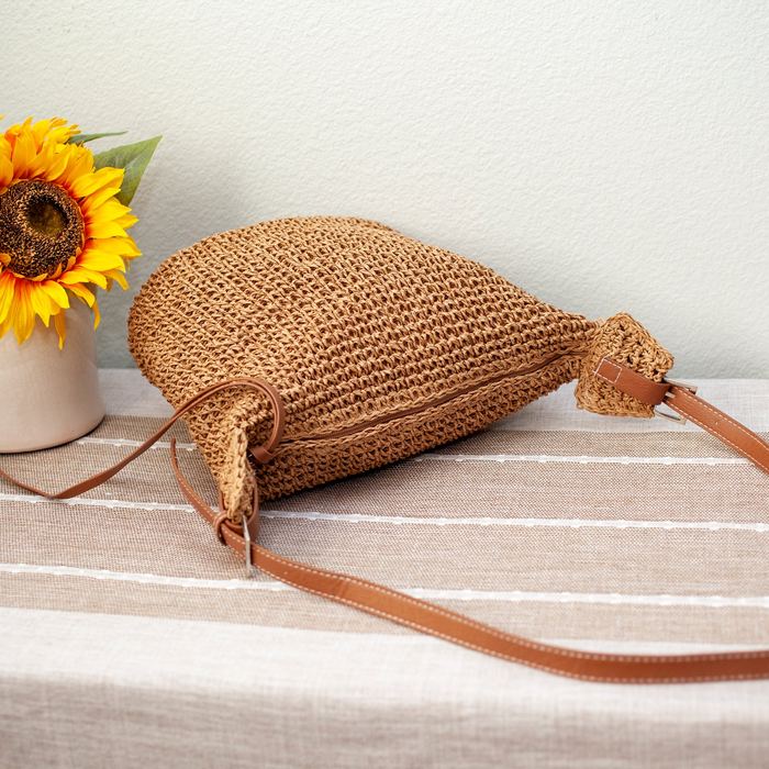 Woven Straw Crossbody Bag with Side Tassels