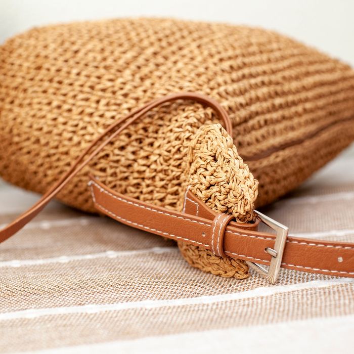Woven Straw Crossbody Bag with Side Tassels