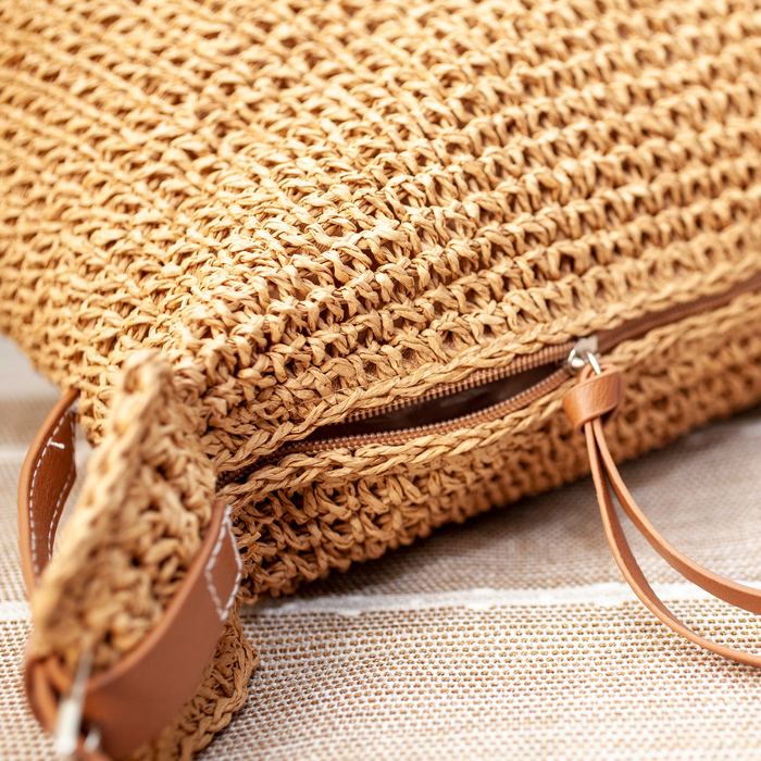 Woven Straw Crossbody Bag with Side Tassels