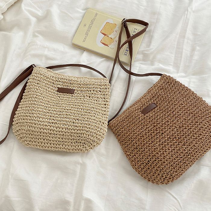 Woven Straw Crossbody Bag with Small Front Accent
