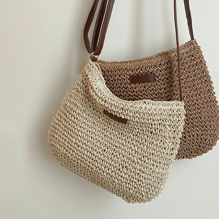 Woven Straw Crossbody Bag with Small Front Accent