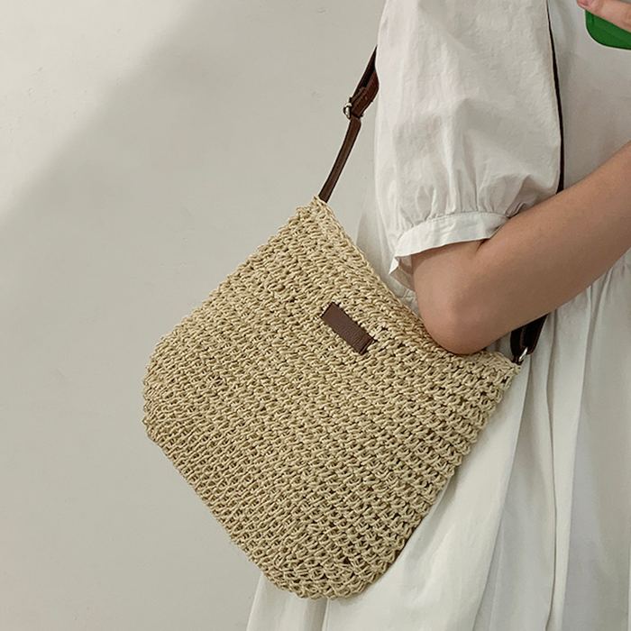 Woven Straw Crossbody Bag with Small Front Accent