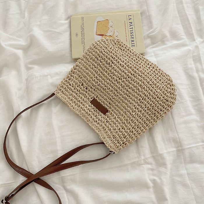 Woven Straw Crossbody Bag with Small Front Accent