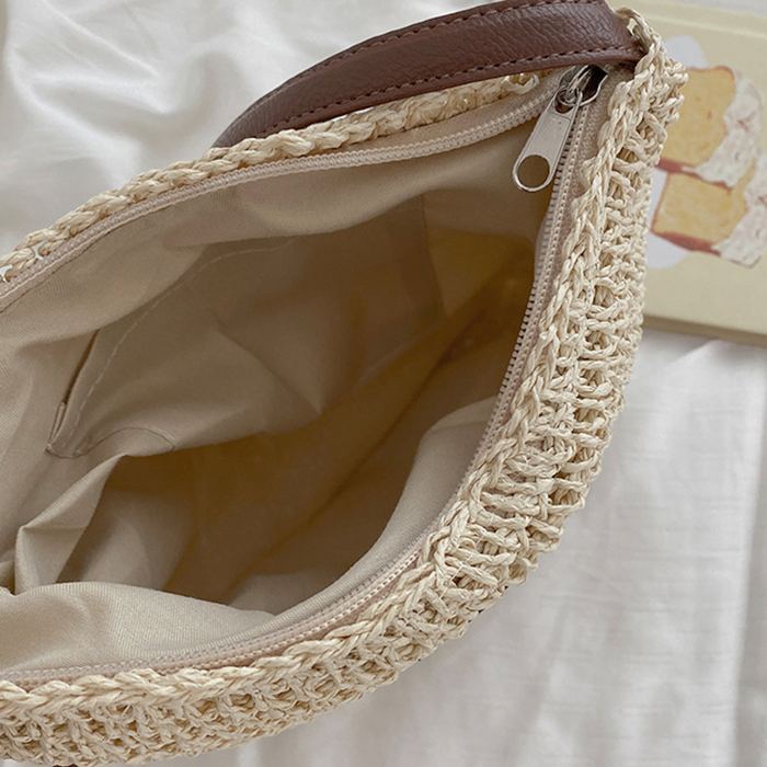 Woven Straw Crossbody Bag with Small Front Accent