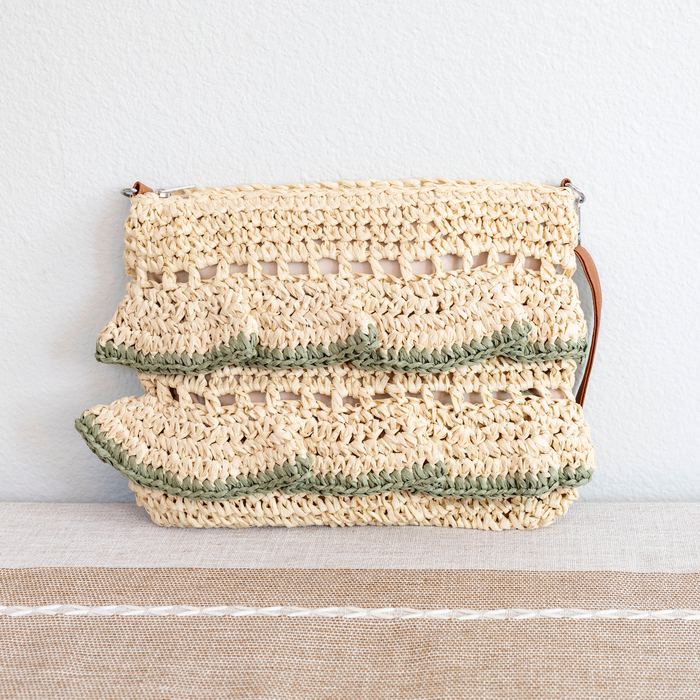 Fringed Straw Crossbody Bag with Contrast Stripes