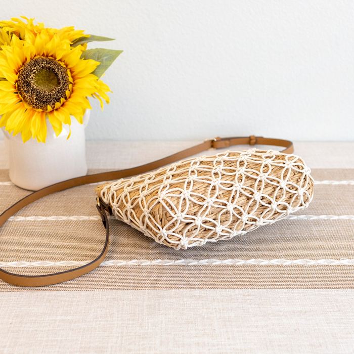 Diamond-Lattice Woven Straw Crossbody Bag