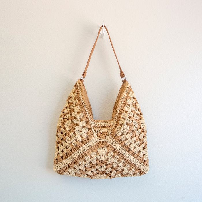 Geometric Woven Straw Hobo Shoulder Bag