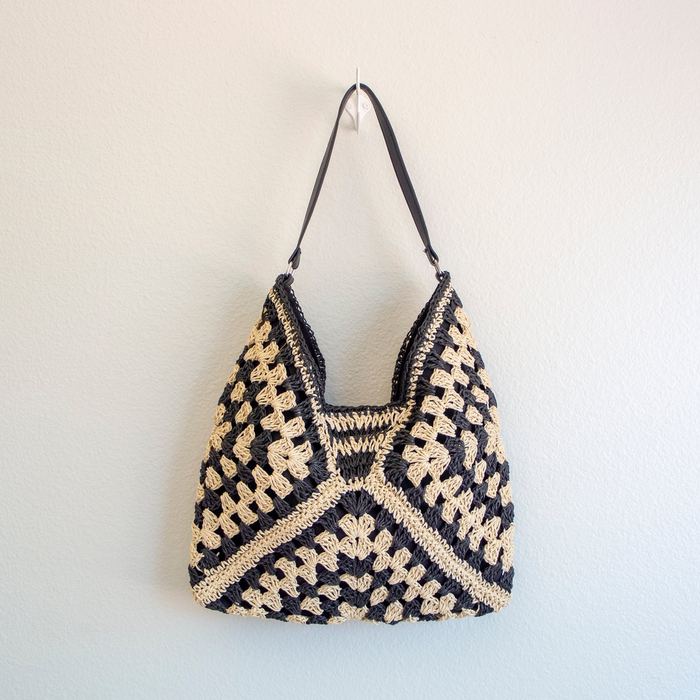 Geometric Woven Straw Hobo Shoulder Bag
