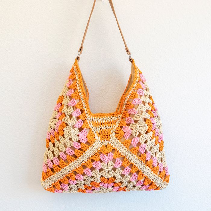 Multicolor Chevron Woven Straw Shoulder Bag
