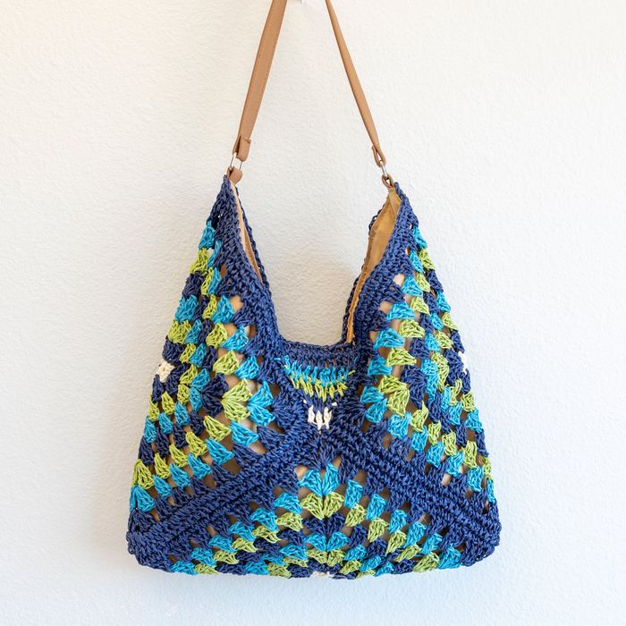 Multicolor Chevron Woven Straw Shoulder Bag